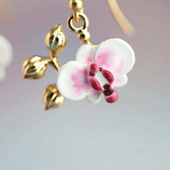 Pink orchid enamel earrings - Picture 4 of 9